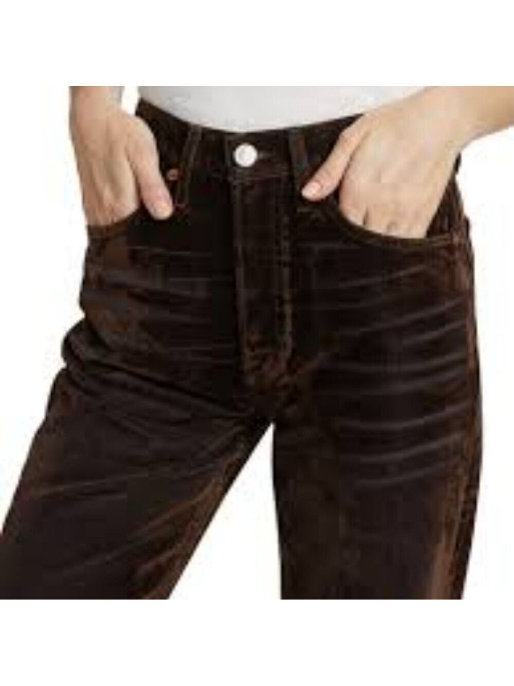 Zara Chocolate Brown Black Straight-Leg Velvet Pants